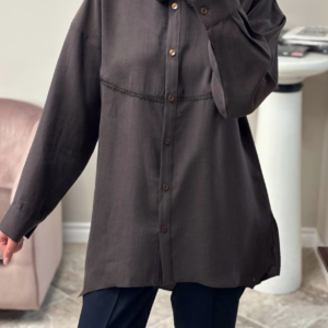 Lace Trim Oversized Button-Up Tunic